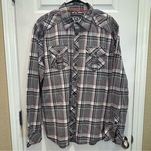 Buckle Black Athletic Fit Men's XL Long Sleeve Button Down Plaid Shirt Black Red